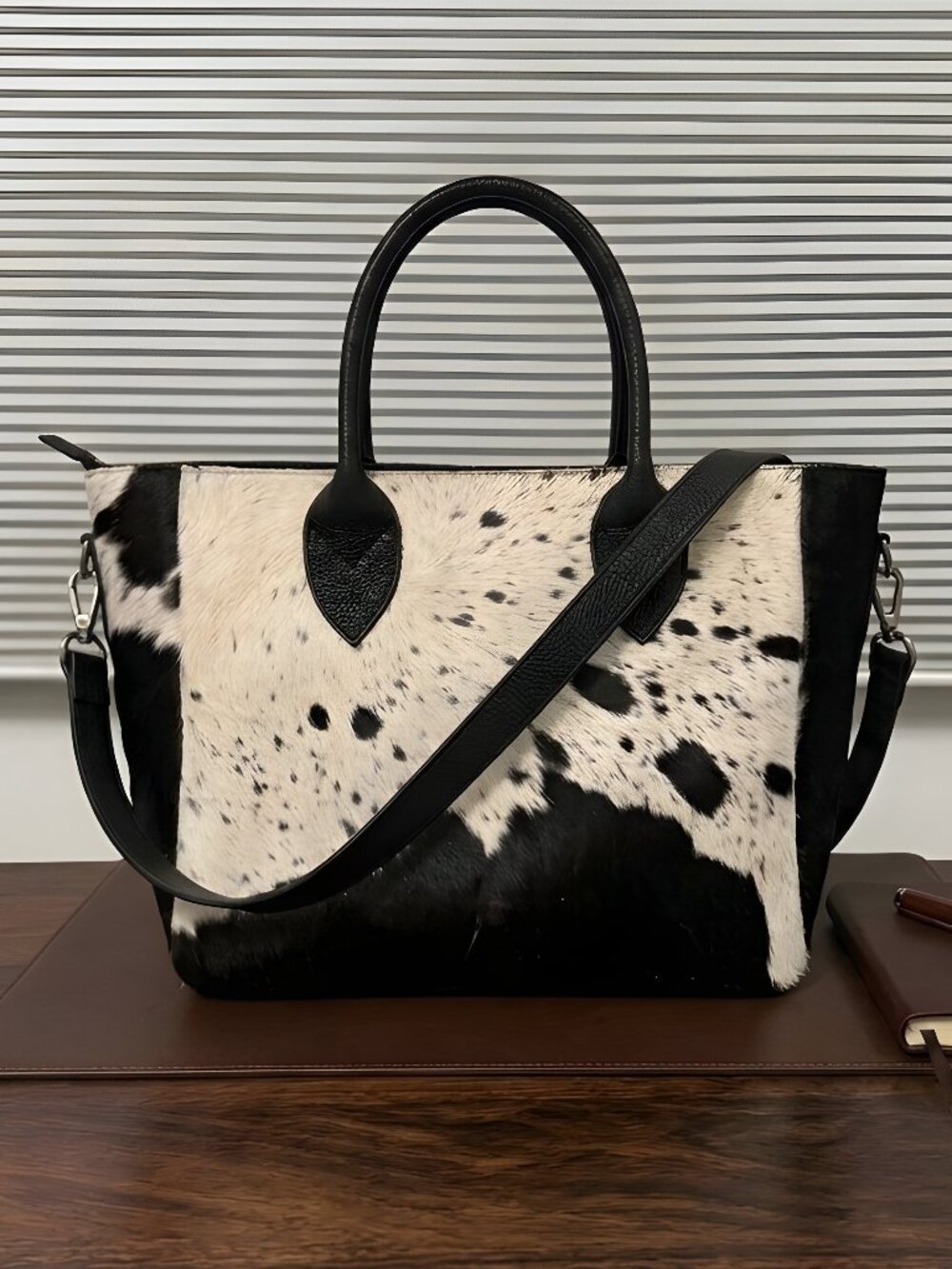 Genuine Leather Cowhide Tote Bag | Natural Hair on Handbag Purse Shoulder Bag